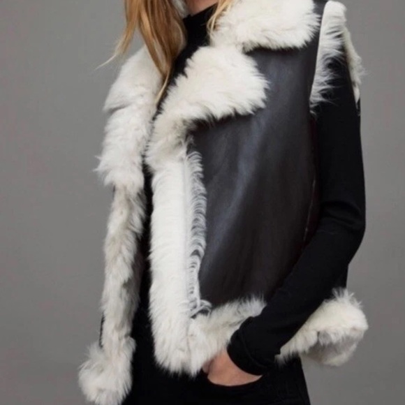 ALLSAINTS Luna 4 in 1 Shearling-Vest Leather Biker Jacket U.S. Sz. 12 - NWT - Picture 15 of 16